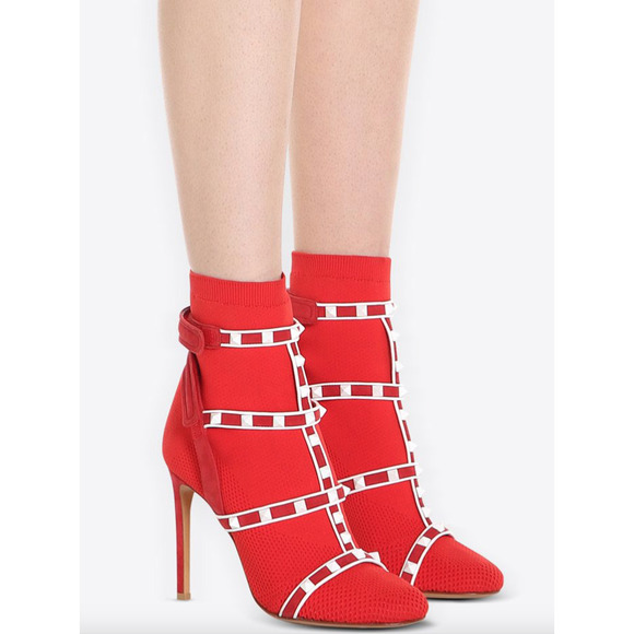 Valentino Rockstud Bodytech Red White Sock Knit Ankle Heel Boot Bootie 38.5 - Picture 5 of 13